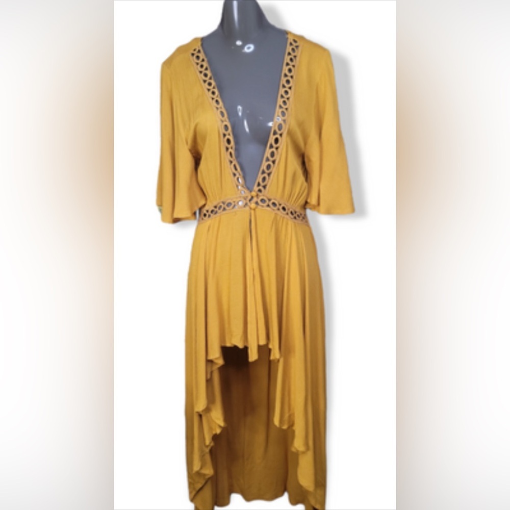 Boho Boutique Kimono Cardigan Mustard Ochre Yellow Bathing Suit Cover